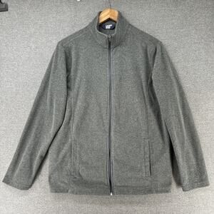Lands End Fleece Jacket Womens Large 14/16 Gray Full Zip Long Sleeve Outerwear